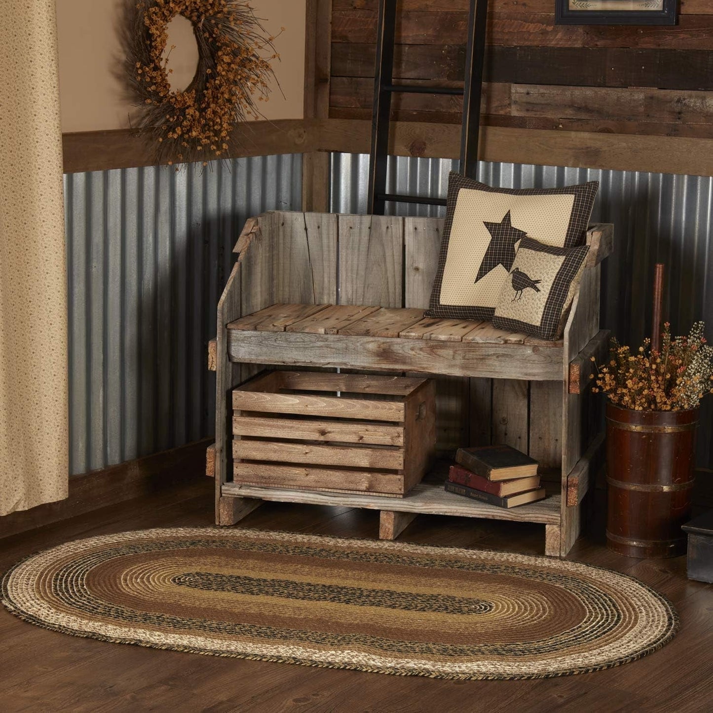 Kettle Grove Primitive Jute Black Striped Accent Rug Oval Decor W/Floor Pad 36"X60"