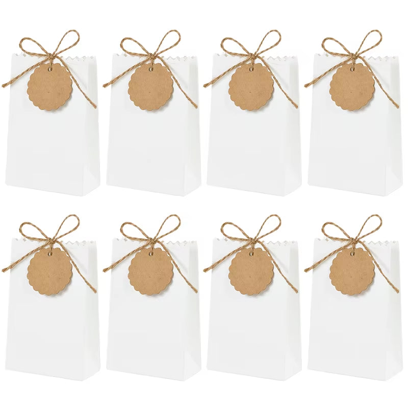 50/10Pcs Kraft Paper Gift Box with Rope Retro Candy Cookie Bag Wedding Favors Birthday Party Supplies Christmas Gift Packaging