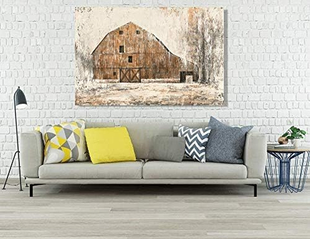 Farmhouse Rustic Wall Decor Hand Painted Barn Canvas Wall Art Painting Country Pictures Artwork for Living Room Bedroom Bathroom