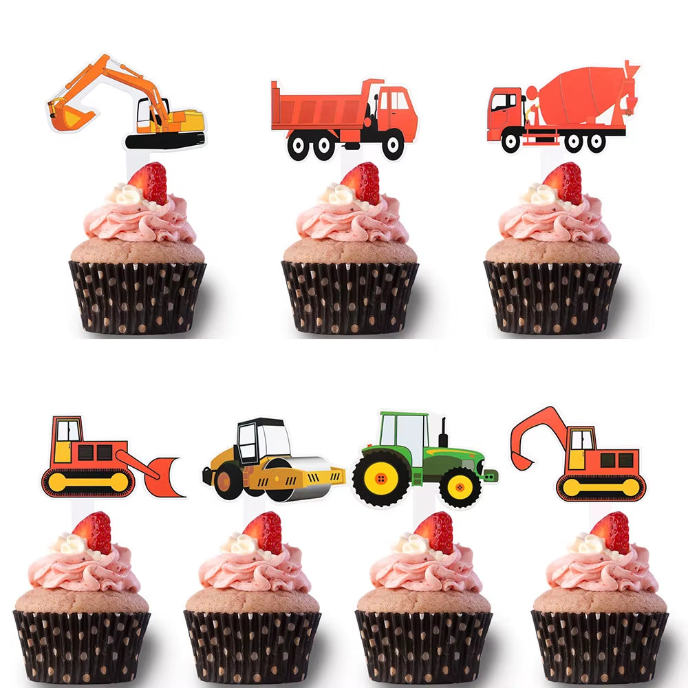 Farm Theme Green Tractor Inflatable Balloons Cake Topper Happy Birthday Party Decoration Kids Birthday Excavator Vehicle Banner