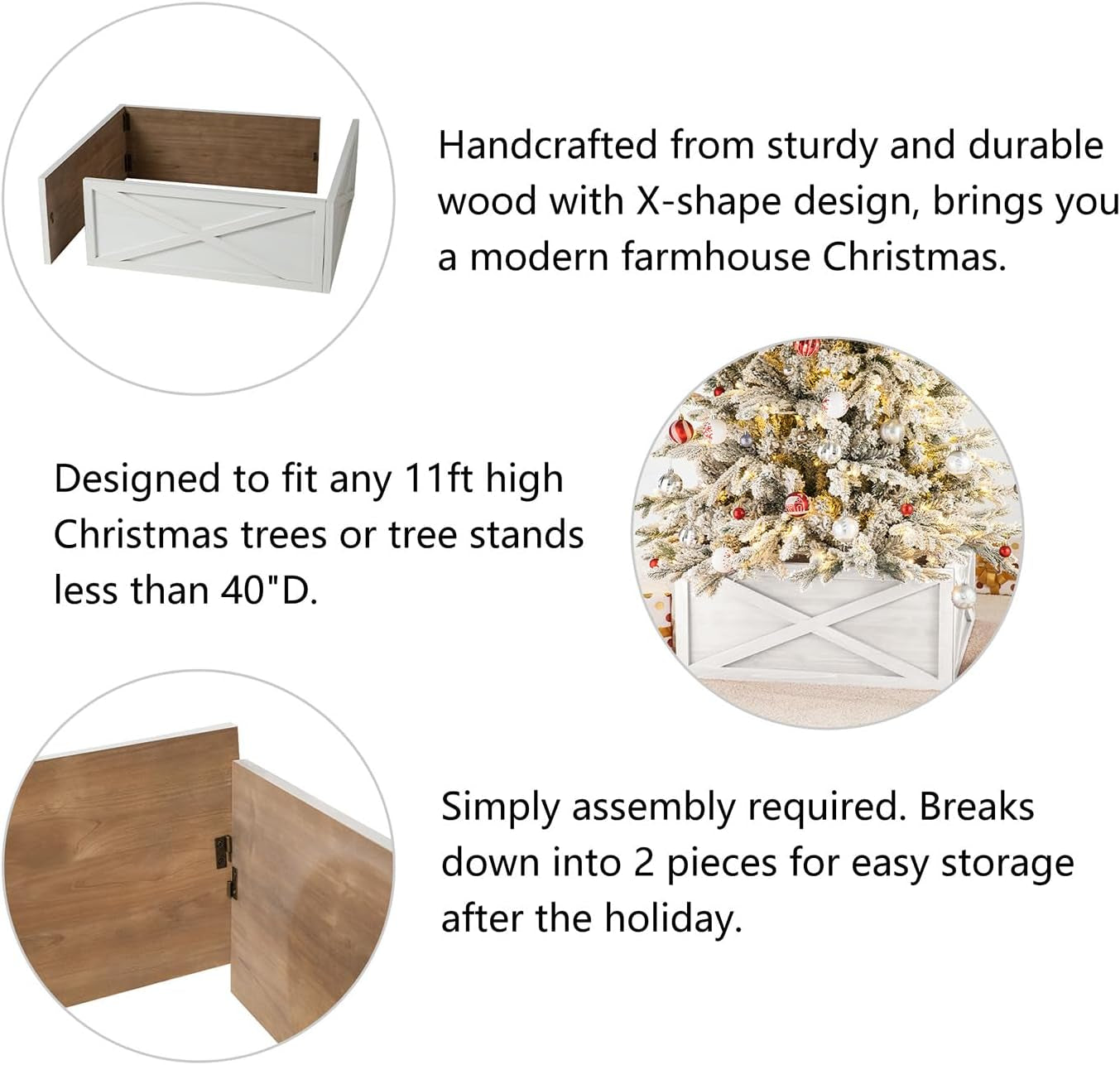 Washed White Wooden Tree Collar Tree Stand Cover Christmas Tree Skirt Tree Box, 32" L X 32" W