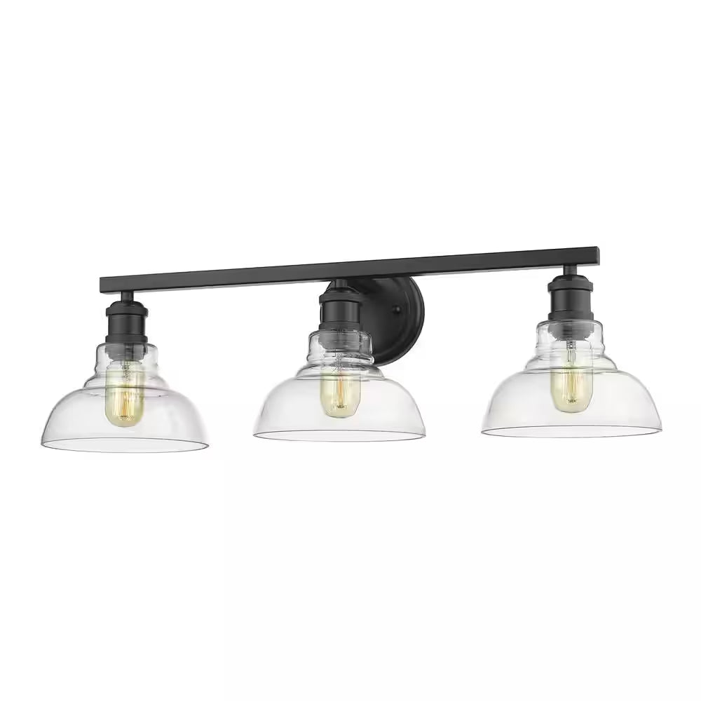 Carver 3-Light Black with Clear Glass Bath Vanity Light