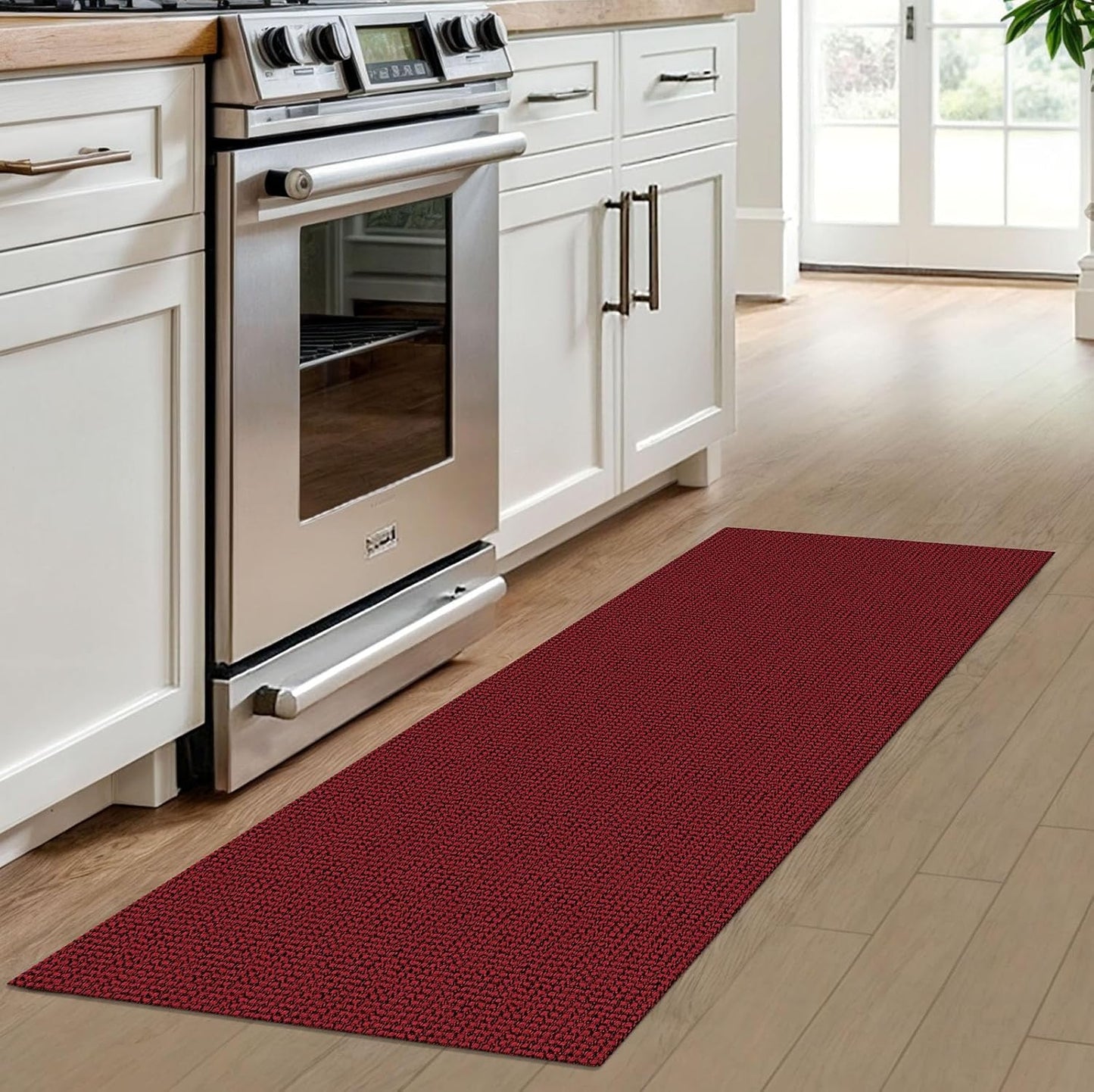 Christmas Runner Rug 2X6 Ft Black Red Woven Runners for Hallways Washable Kitchen Rug Non Slip Braided Entryway Runner Rugs Floor Carpet Runners for Indoor Foyer Bedroom Laundry