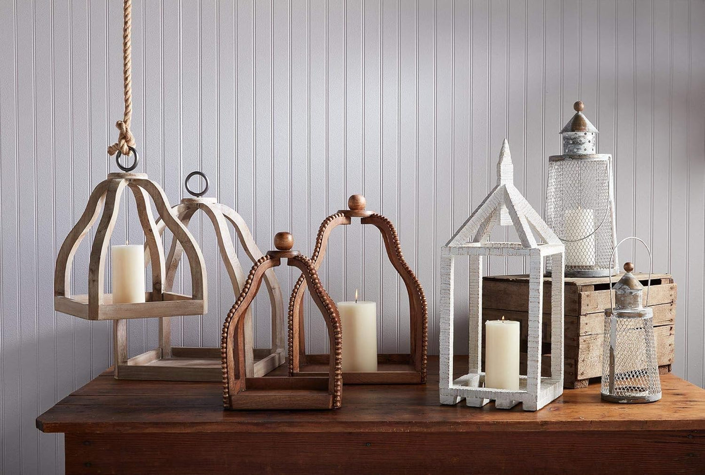 Wood Lantern Set, Brown/Natural