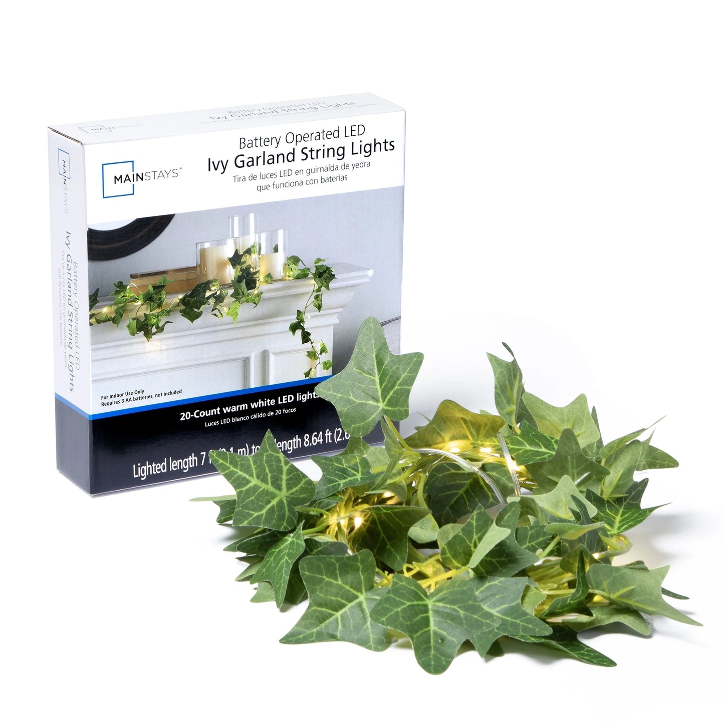 7 Ft. Ivy String Lights (Battery Operated, Warm White LED, Indoor Use)
