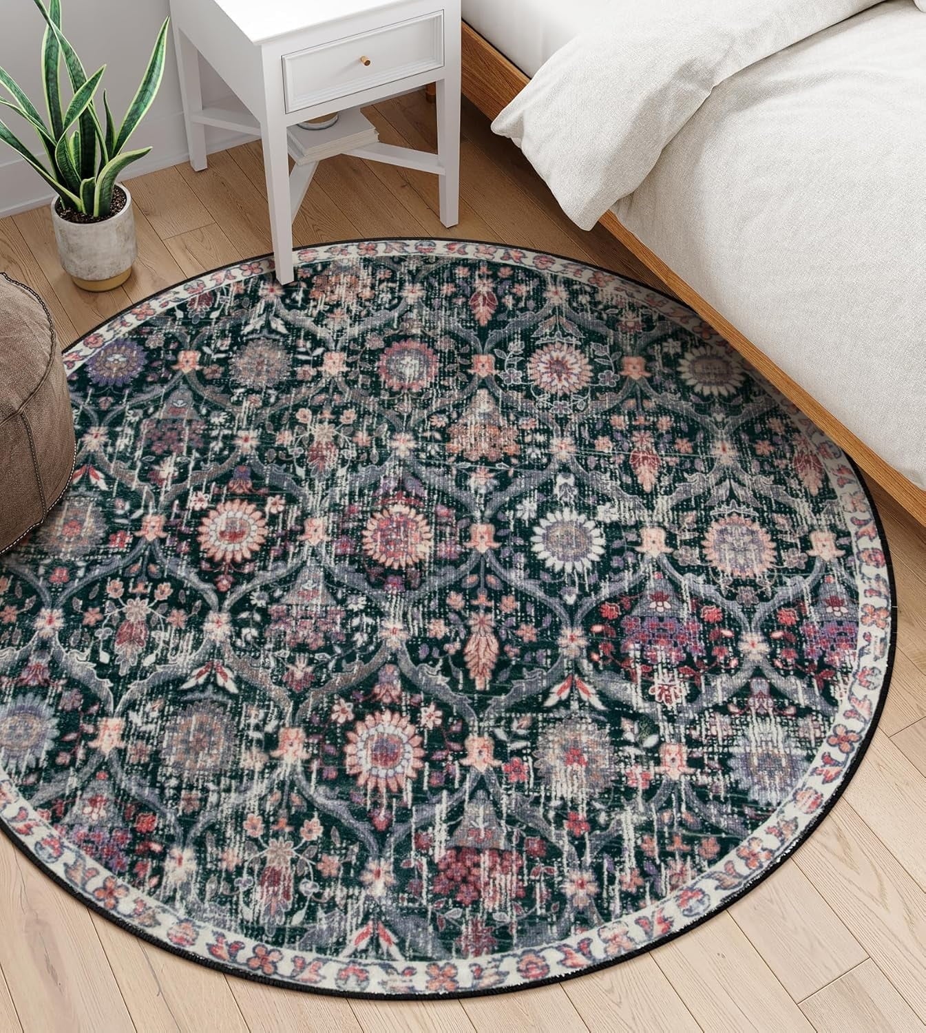 5'X7' Area Rug for Living Room Non-Slip Moroccan Indoor Washable Rug Ultra-Thin Foldable Soft Carpet Floral Accent Throw Rug for Kitchen Entryway Bathroom Bedroom Office Carpet,Grey