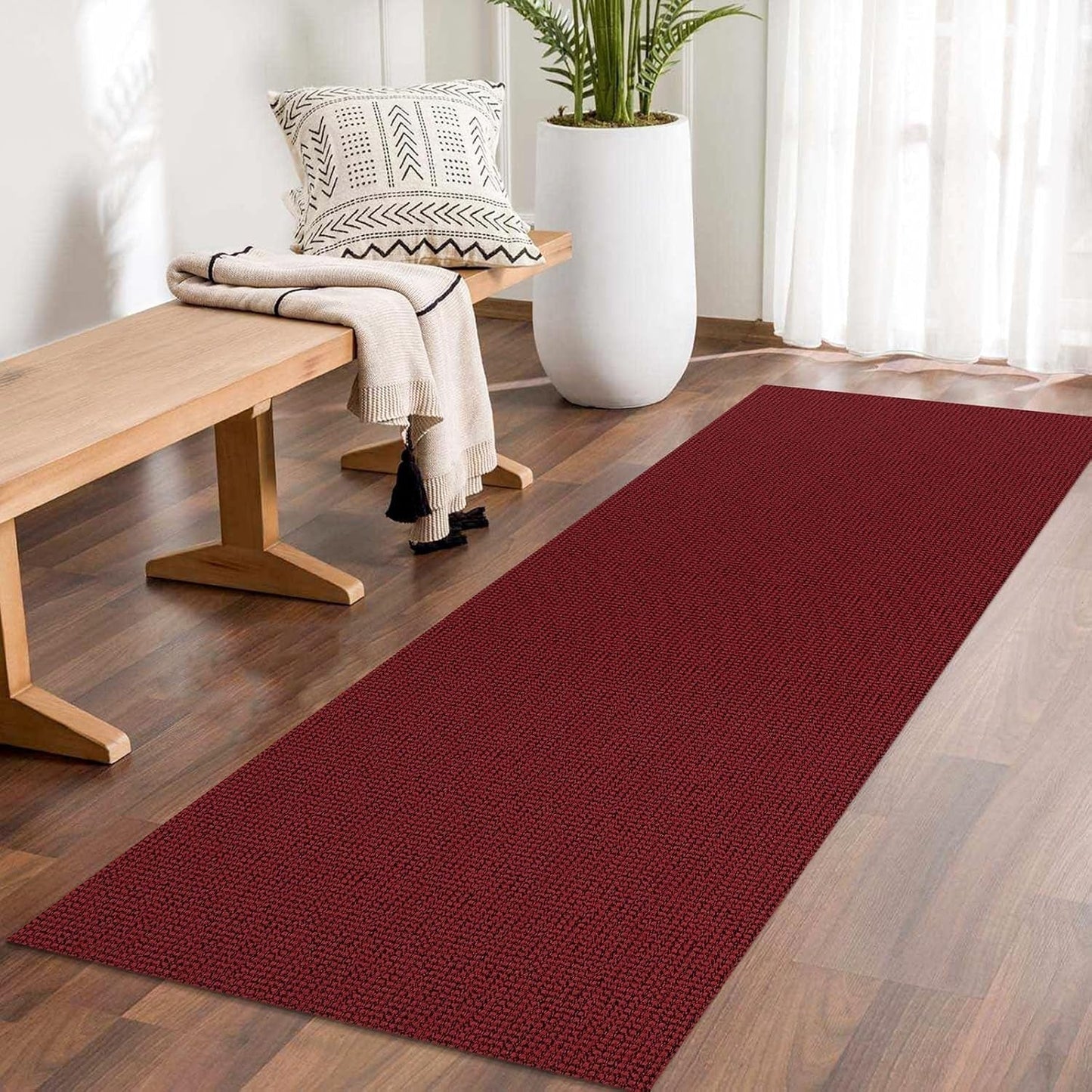 Christmas Runner Rug 2X6 Ft Black Red Woven Runners for Hallways Washable Kitchen Rug Non Slip Braided Entryway Runner Rugs Floor Carpet Runners for Indoor Foyer Bedroom Laundry