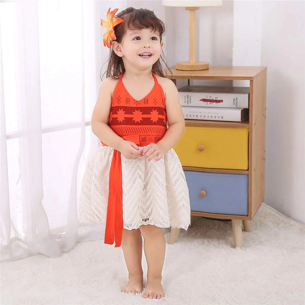 Baby Girl Moana Costume Princess Clothes Halter Backless Jumpsuit Dress Tulle Sundress Adventure Outfits