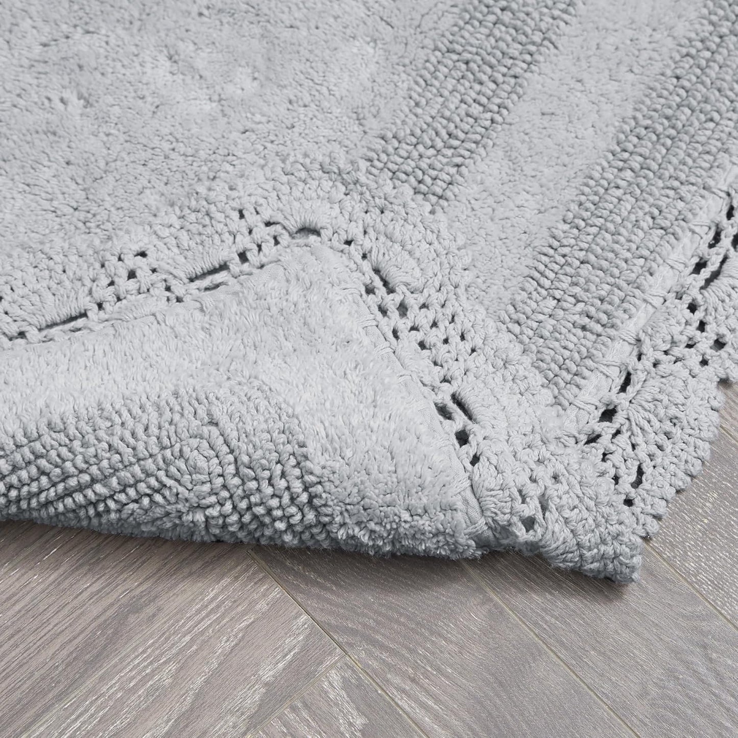 Crochet Cotton 17X24 In. Bath Rug, Light Grey