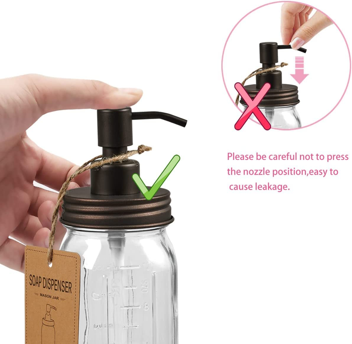 Mason Jar Bathroom Accessories Set(4 Pcs) -Lotion Soap Dispenser & 2 Cotton Swab Holder &Toothbrush Holder-Rustic Farmhouse Decor,Countertop Vanity Organize,Bathroom Home Decor (Bronze)