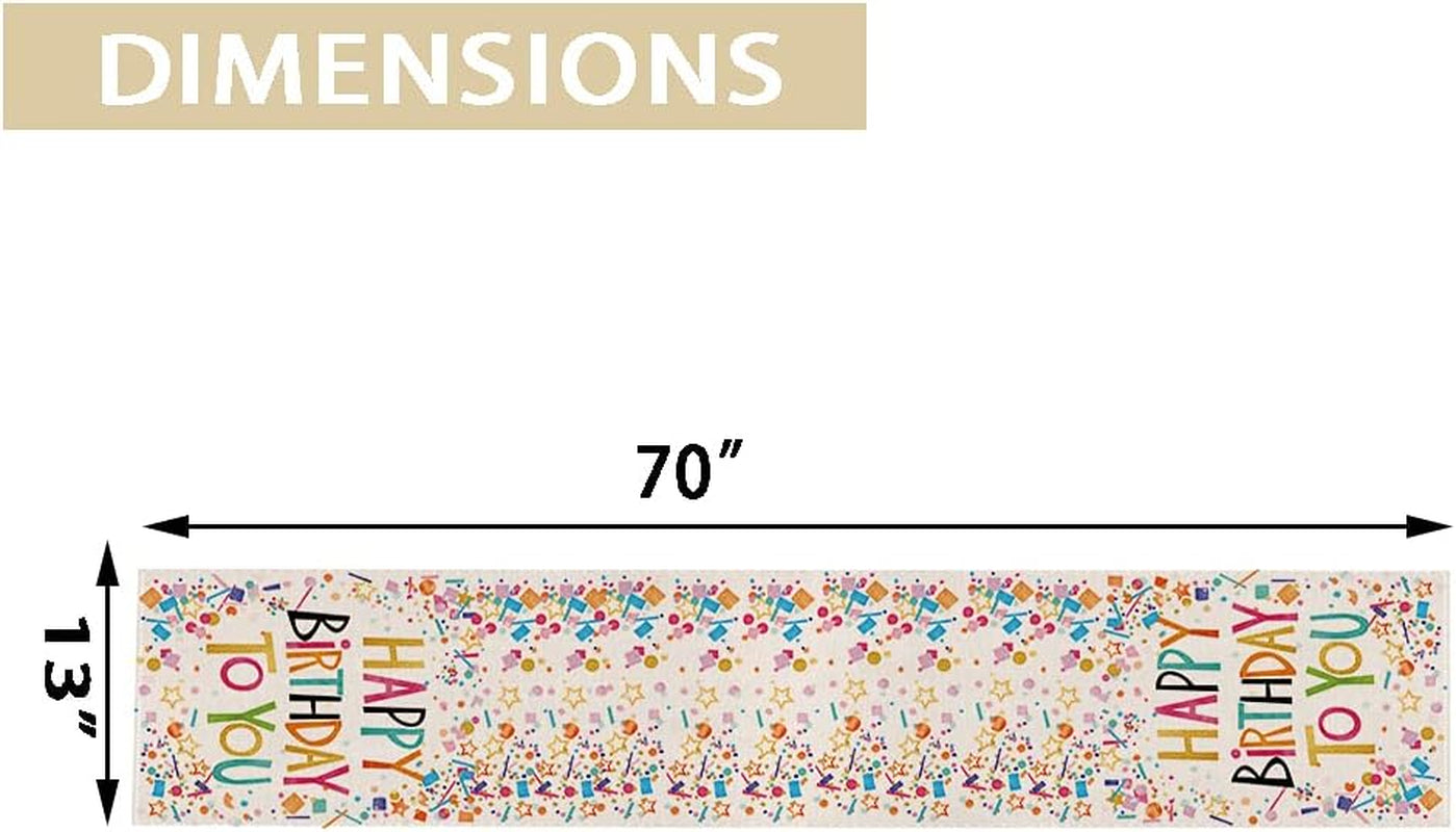 Happy Birthday Table Runner,Spring Summer Holiday Dining Table Runners for Home Party Décor 13X70 Inch