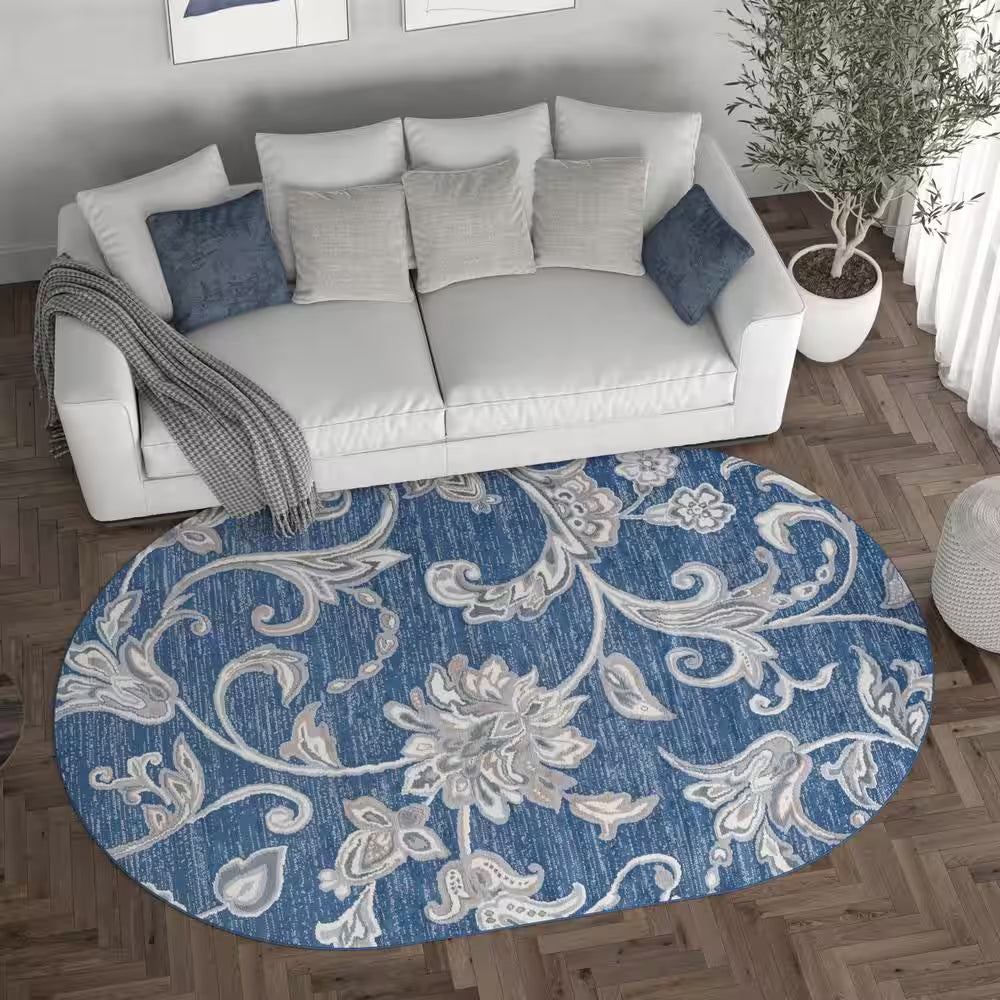 Madison Floral Navy 5 Ft. X 8Ft. Oval Indoor Area Rug