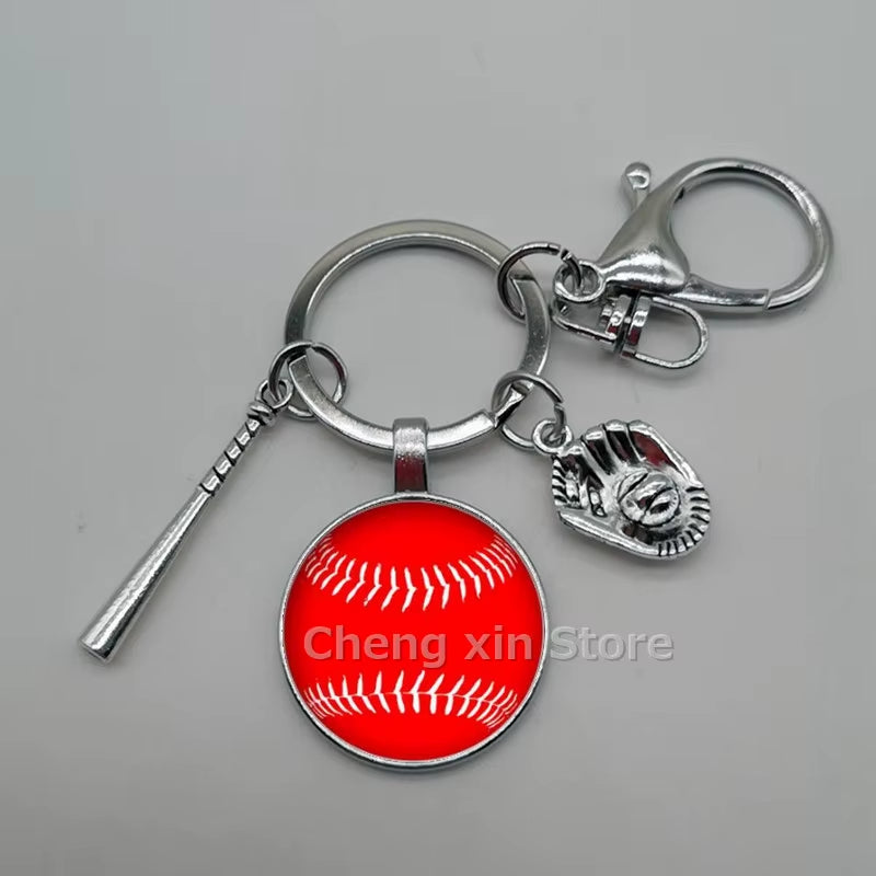 Baseball Softball Convex Photo Glass round Dome Keychain Jewelry, DIY Keychain