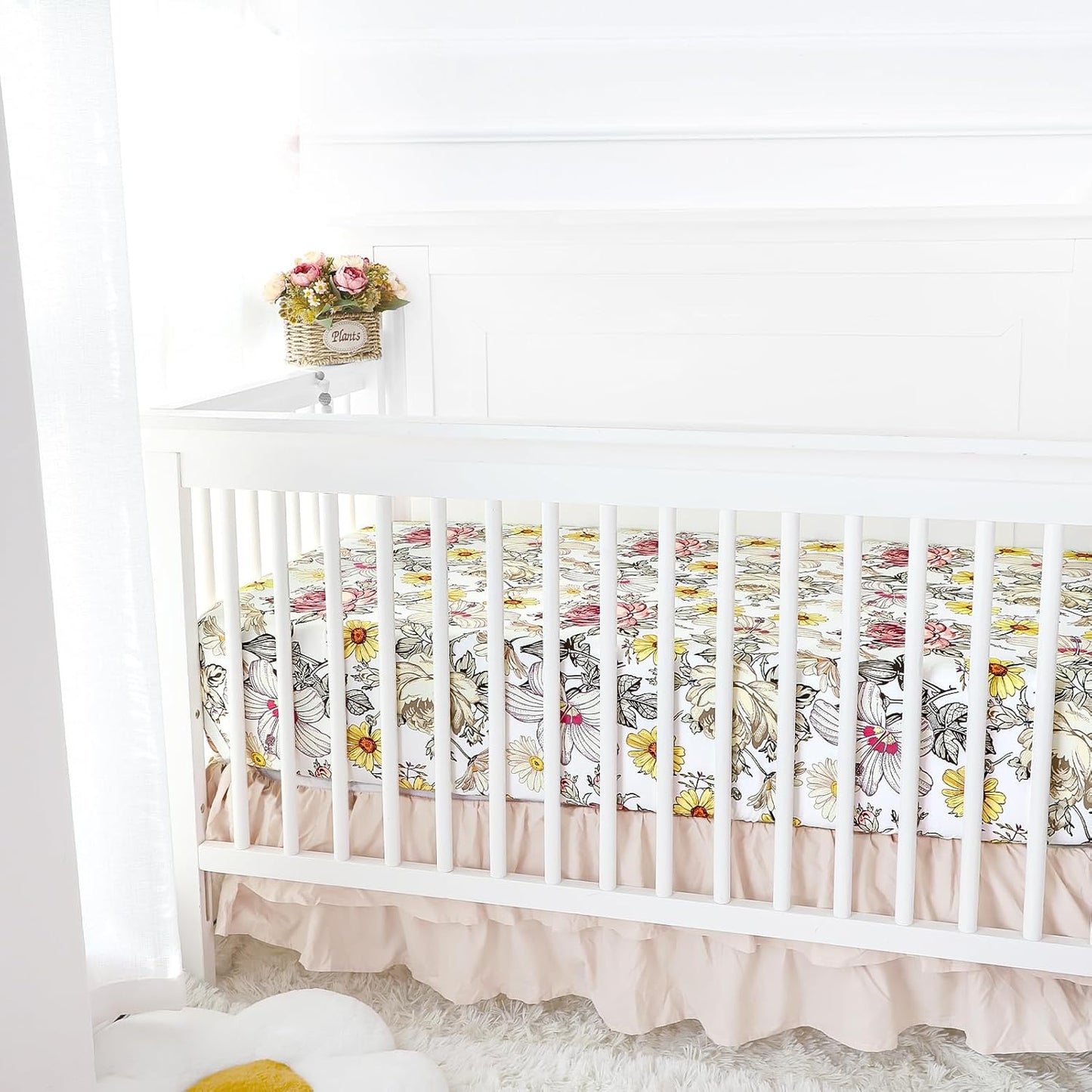 Crib Sheets for Girls Boys Neutral Baby Crib Fitted Sheets, 52 X 28-Inch Ultra Soft Snug Fits for Standard Crib & Toddler Mattress, Daisy Floral