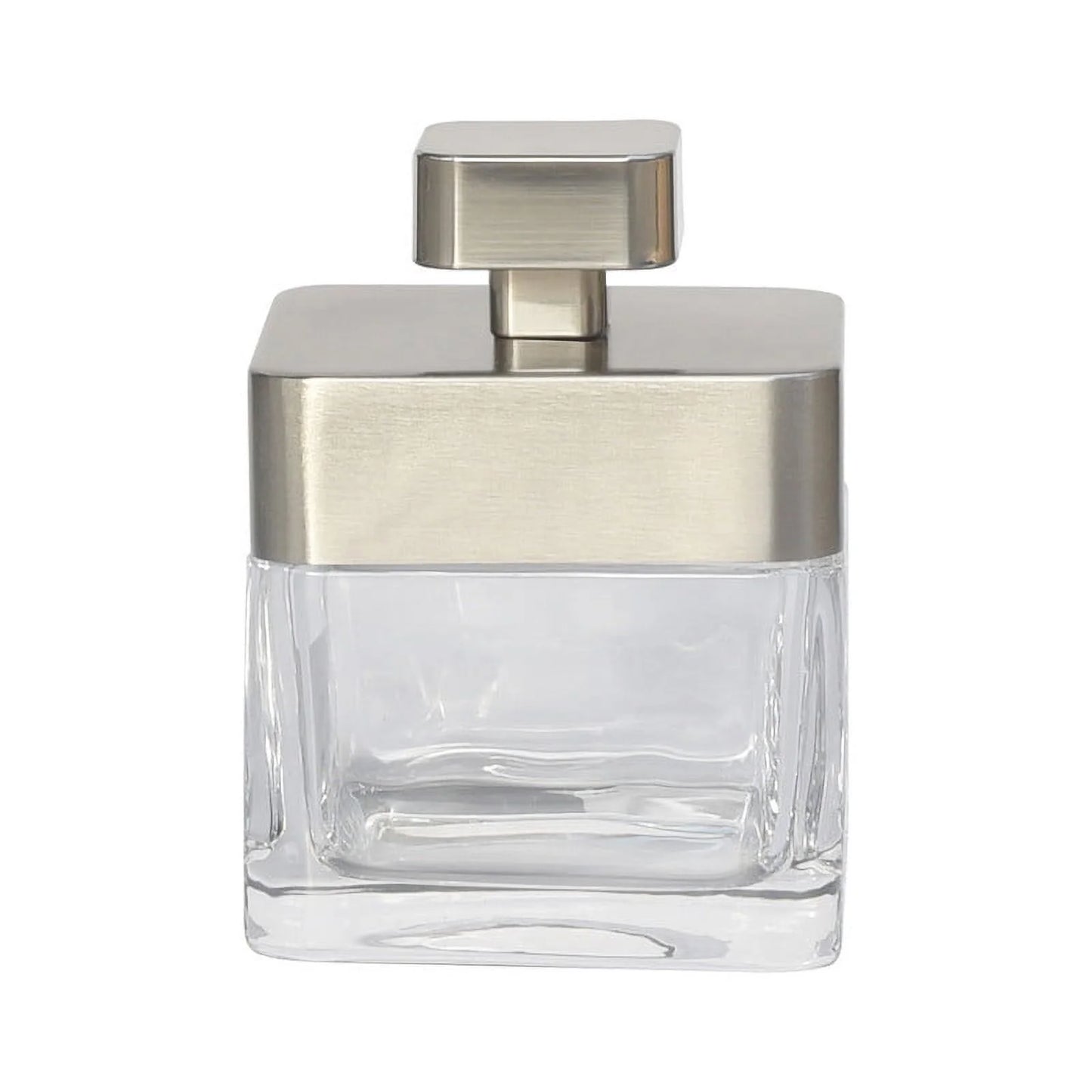 Metal and Glass Covered Jar, Clear with Silver Accent