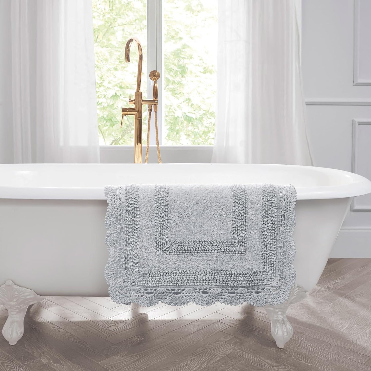 Crochet Cotton 17X24 In. Bath Rug, Light Grey