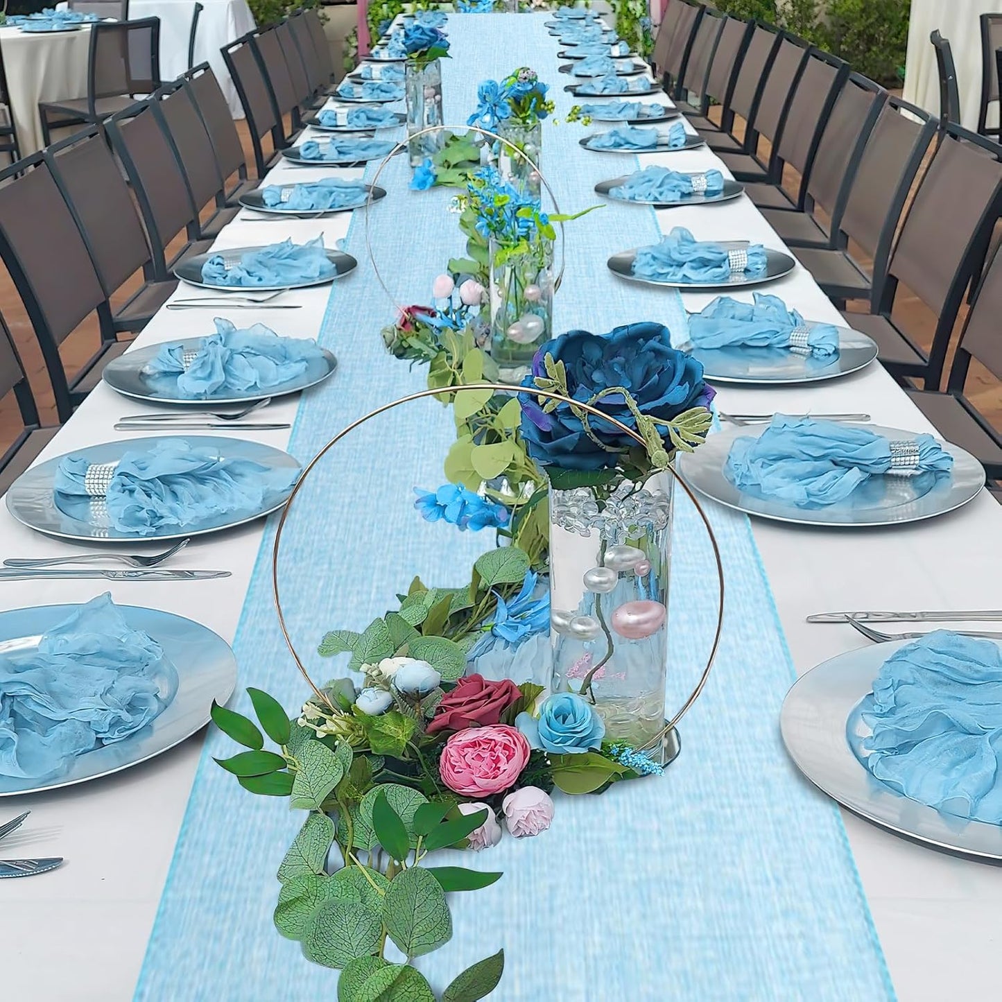 Burlap Table Runner Baby Blue Party Table Runners 2 Pack 13X84 Inch Farmhouse Spring Table Linen for Family Dining Ceremony Table Decoration