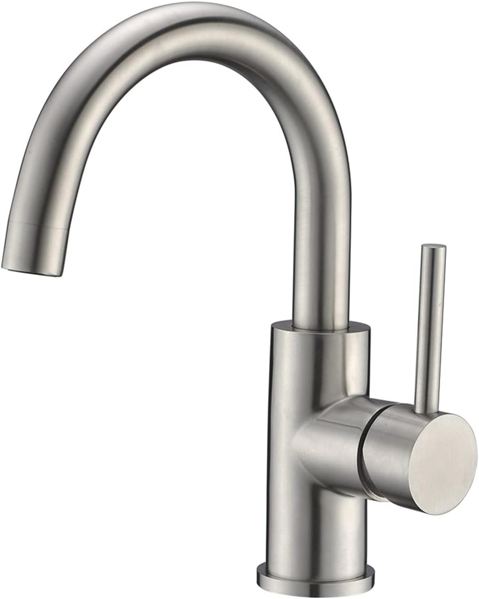 Bar Sink Faucet, Bathroom Kitchen Faucet Brushed Nickel Pre Wet Small Mini Kitchen Bath Utility Marine Faucet Single Hole Stainless Steel Farmhouse Vanity Lavatory Faucets Outdoor