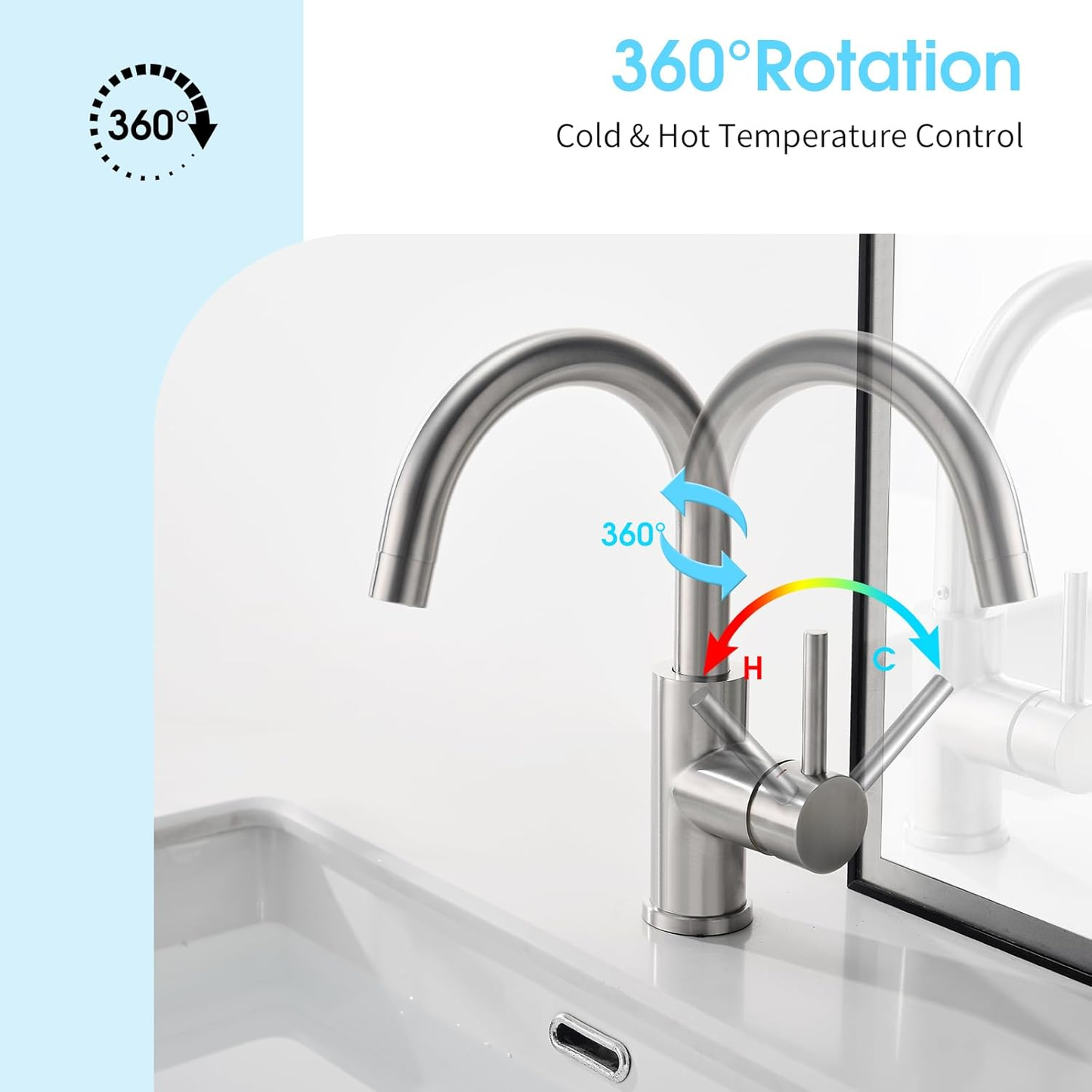 Bar Sink Faucet, Bathroom Kitchen Faucet Brushed Nickel Pre Wet Small Mini Kitchen Bath Utility Marine Faucet Single Hole Stainless Steel Farmhouse Vanity Lavatory Faucets Outdoor