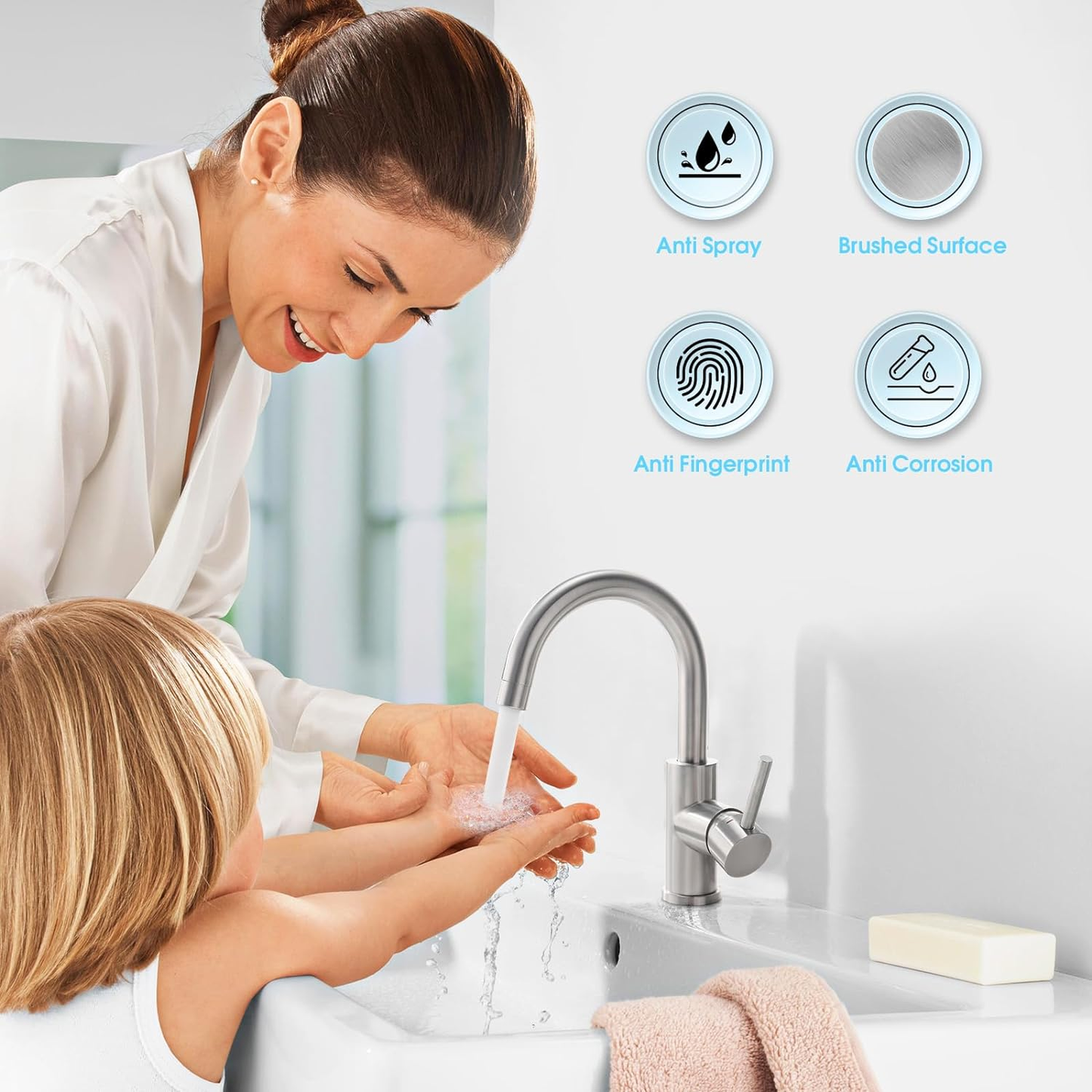 Bar Sink Faucet, Bathroom Kitchen Faucet Brushed Nickel Pre Wet Small Mini Kitchen Bath Utility Marine Faucet Single Hole Stainless Steel Farmhouse Vanity Lavatory Faucets Outdoor