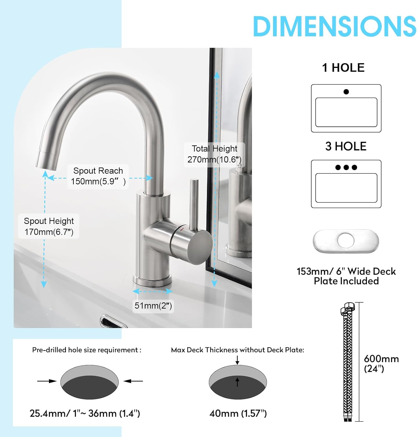 Bar Sink Faucet, Bathroom Kitchen Faucet Brushed Nickel Pre Wet Small Mini Kitchen Bath Utility Marine Faucet Single Hole Stainless Steel Farmhouse Vanity Lavatory Faucets Outdoor
