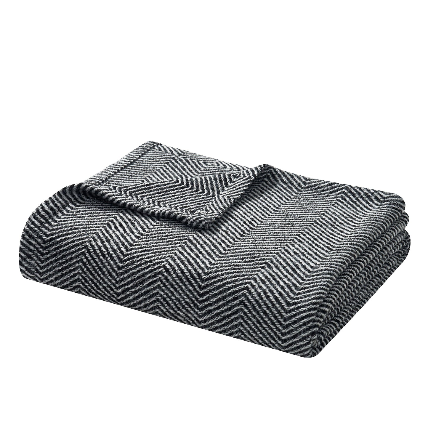 Beautiful Black & White Herringbone Throw by Drew Barrymore, 50" X 60"