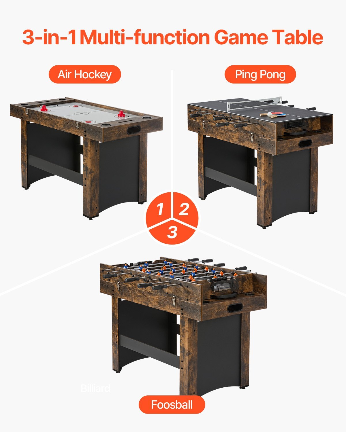 3-in-1 Combo Game Table Set, 54" Air Hockey Table, Multi Combination Table with Air Hockey, Ping Pong, Foosball, Pushers & Pucks, Air Powered Arcade Hockey Table for Family Game Room Office