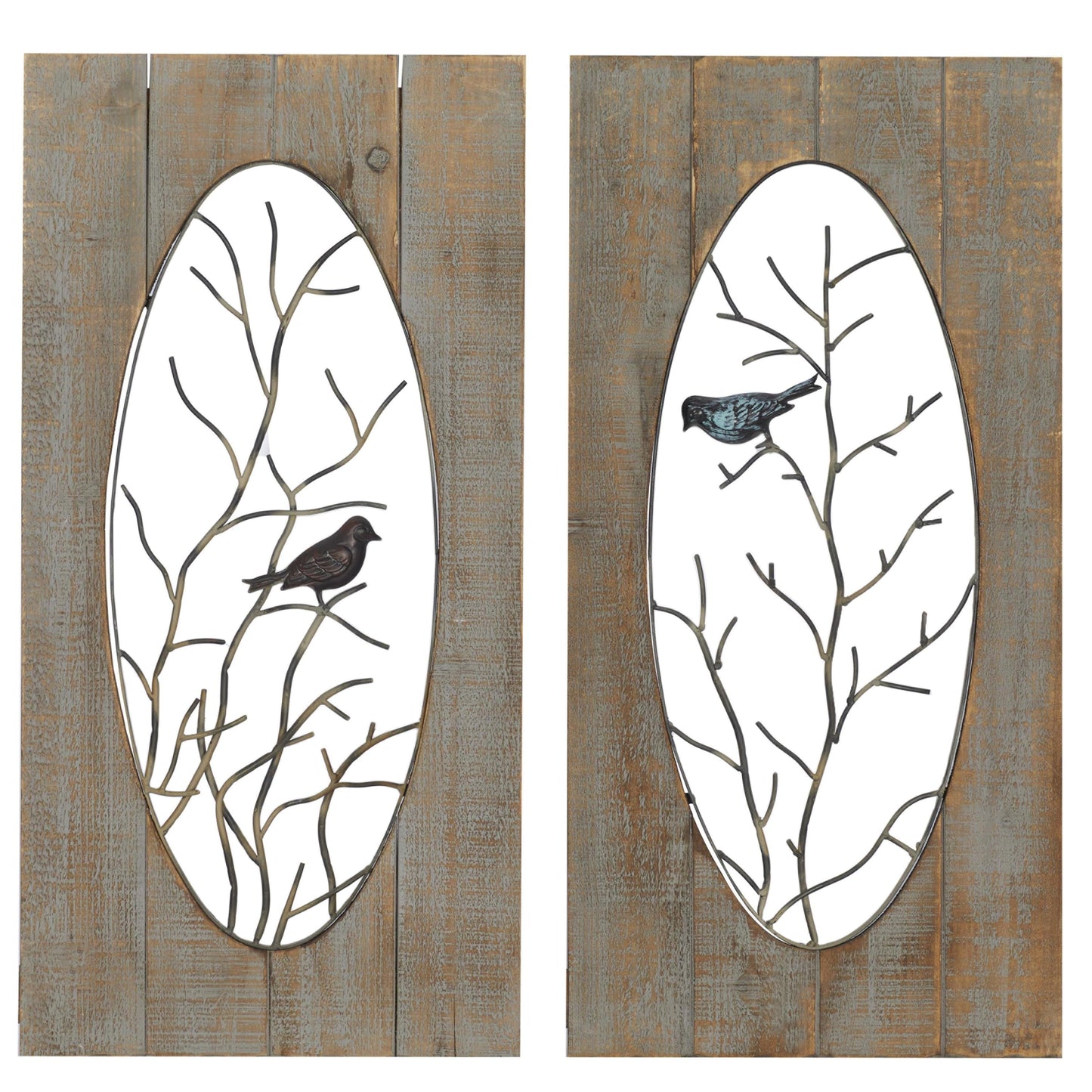 Brown Wood Bird Wall Decor with Tree Branches (2 Count)