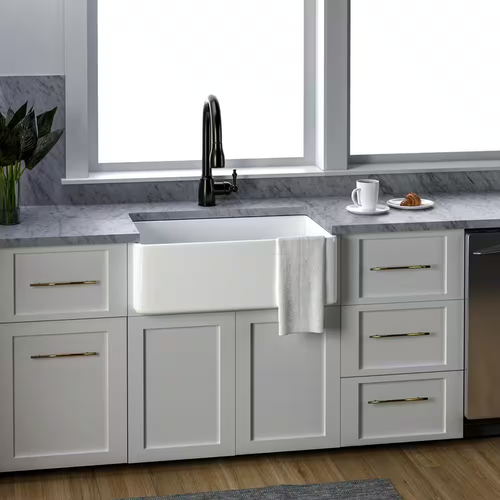 Delia Farmer Sink Fireclay 29 In. 0-Hole Single Bowl Kitchen Sink in White