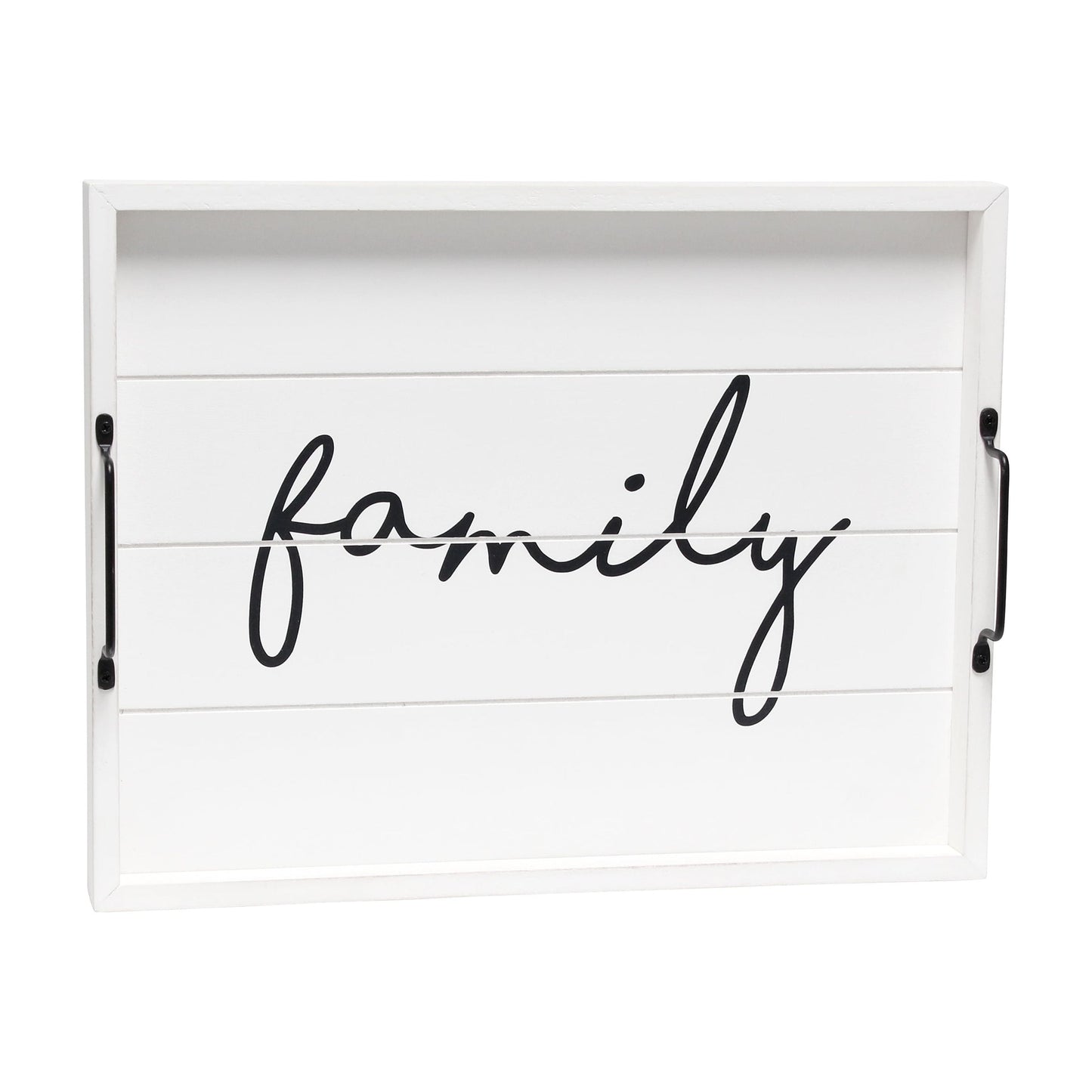 15.5" X 12" Decorative Wood Serving Tray, "Family", White Wash