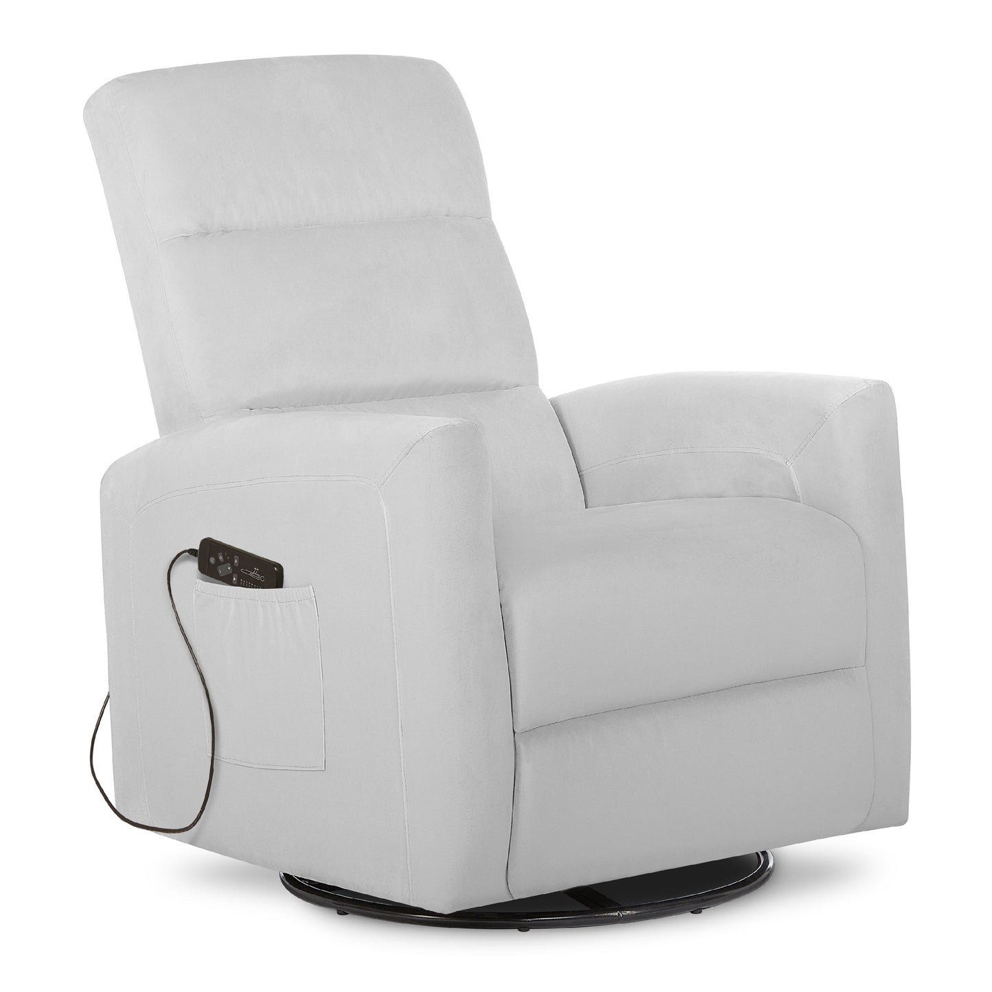 Reevo Upholstered Faux Leather Seating Glider Swivel, Rocker, Massager, Glider Chair for Modern Nursery, Misty Grey, Tool-Free Assembly, Easy to Clean, Environmentally Conscious Rocker