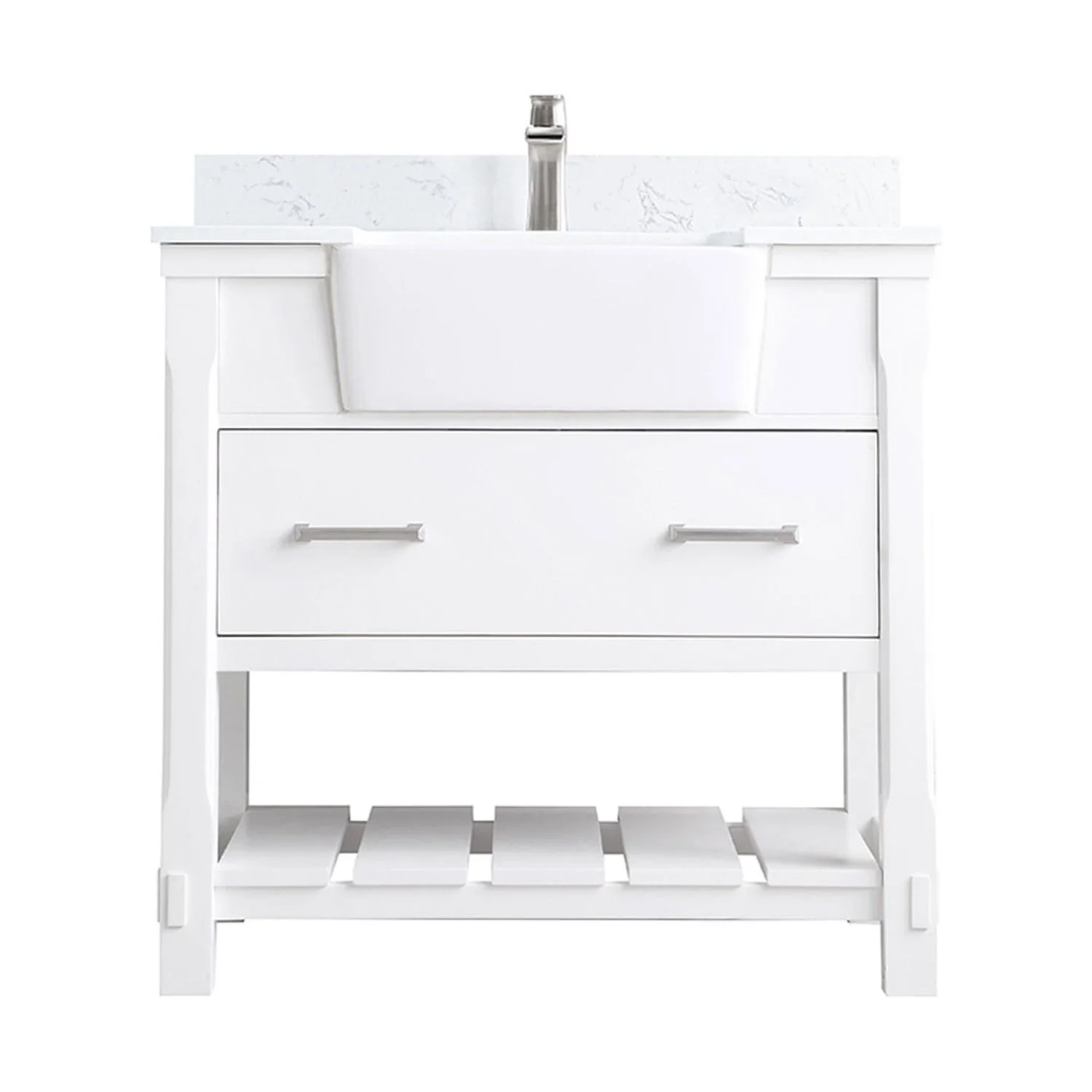 Georgia 36" Single Bathroom Vanity Set in White and Aosta White Composite Stone Top with White Farmhouse Basin without Mirror