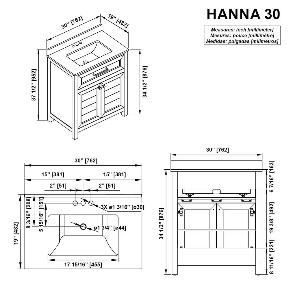 Hanna 30 In. Single Sink Weathered Tan Bath Vanity with White Engineered Stone Top (Assembled)