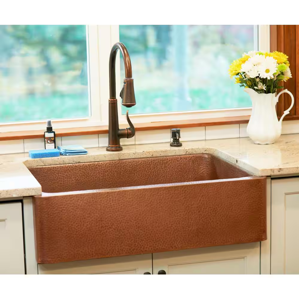 Lange 30 In. Farmhouse Apron Front Undermount Single Bowl 16 Gauge Antique Copper Kitchen Sink
