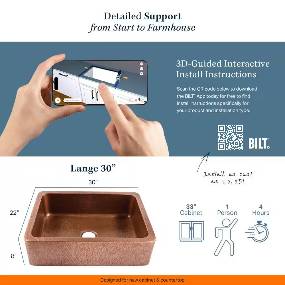 Lange 30 In. Farmhouse Apron Front Undermount Single Bowl 16 Gauge Antique Copper Kitchen Sink