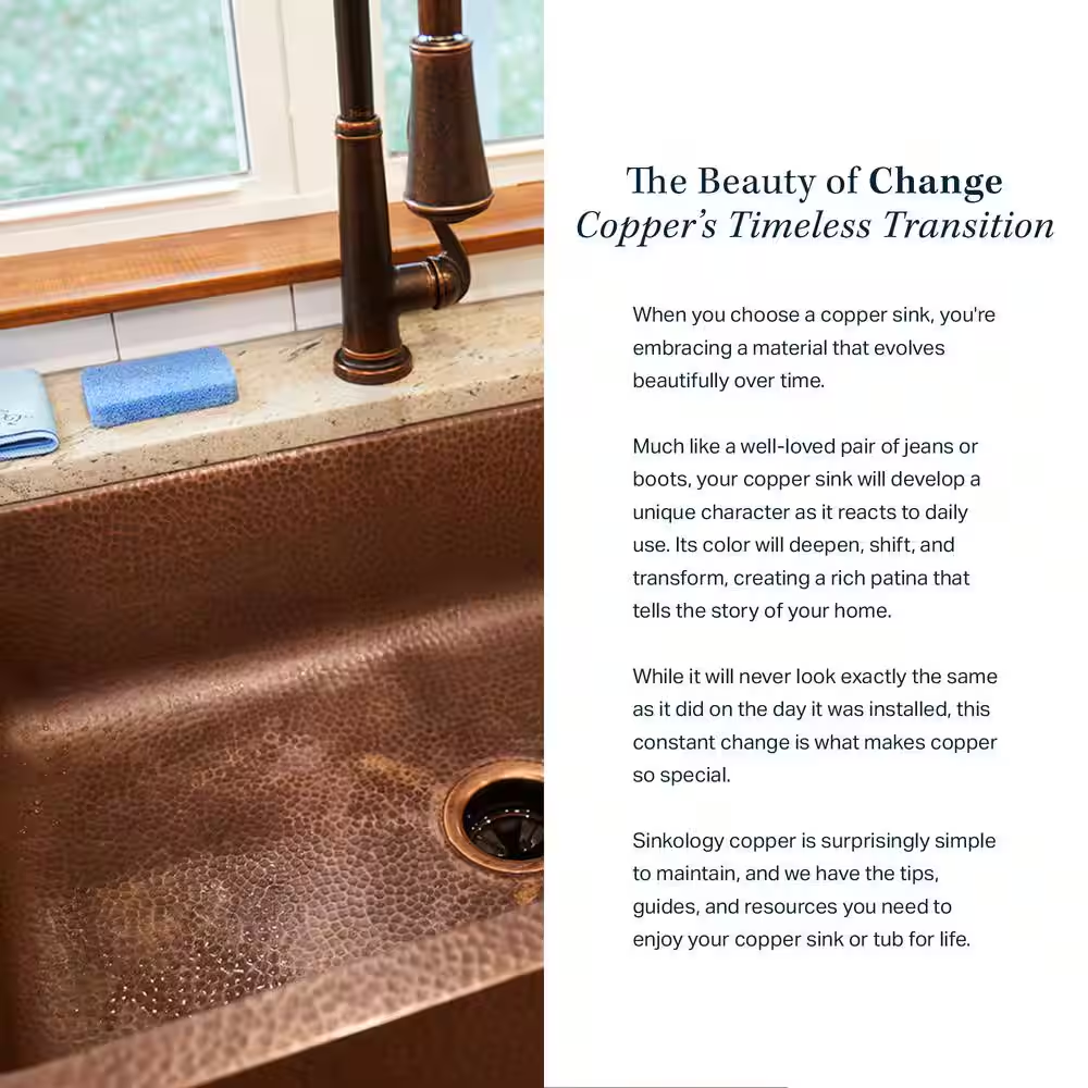 Lange 30 In. Farmhouse Apron Front Undermount Single Bowl 16 Gauge Antique Copper Kitchen Sink