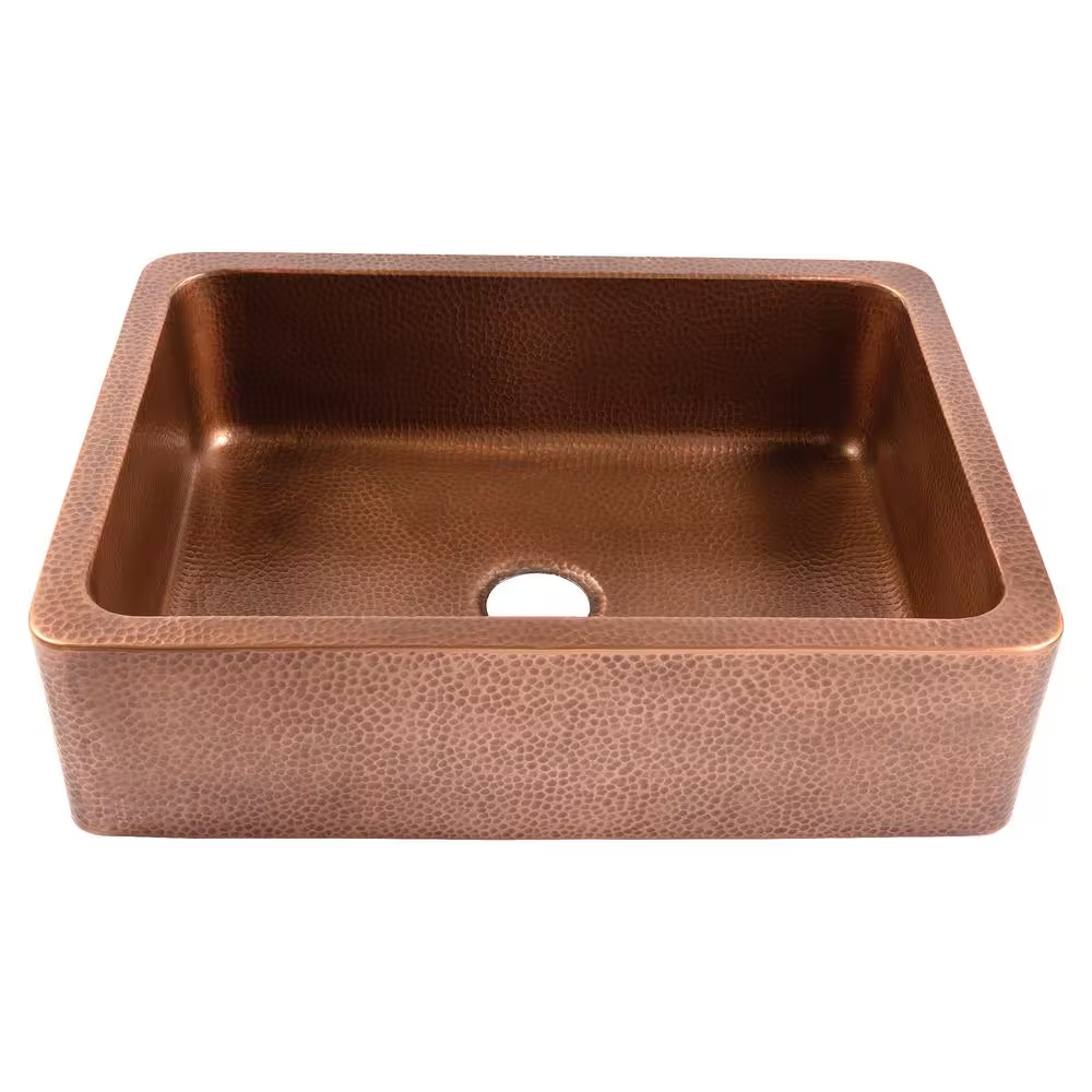 Lange 30 In. Farmhouse Apron Front Undermount Single Bowl 16 Gauge Antique Copper Kitchen Sink
