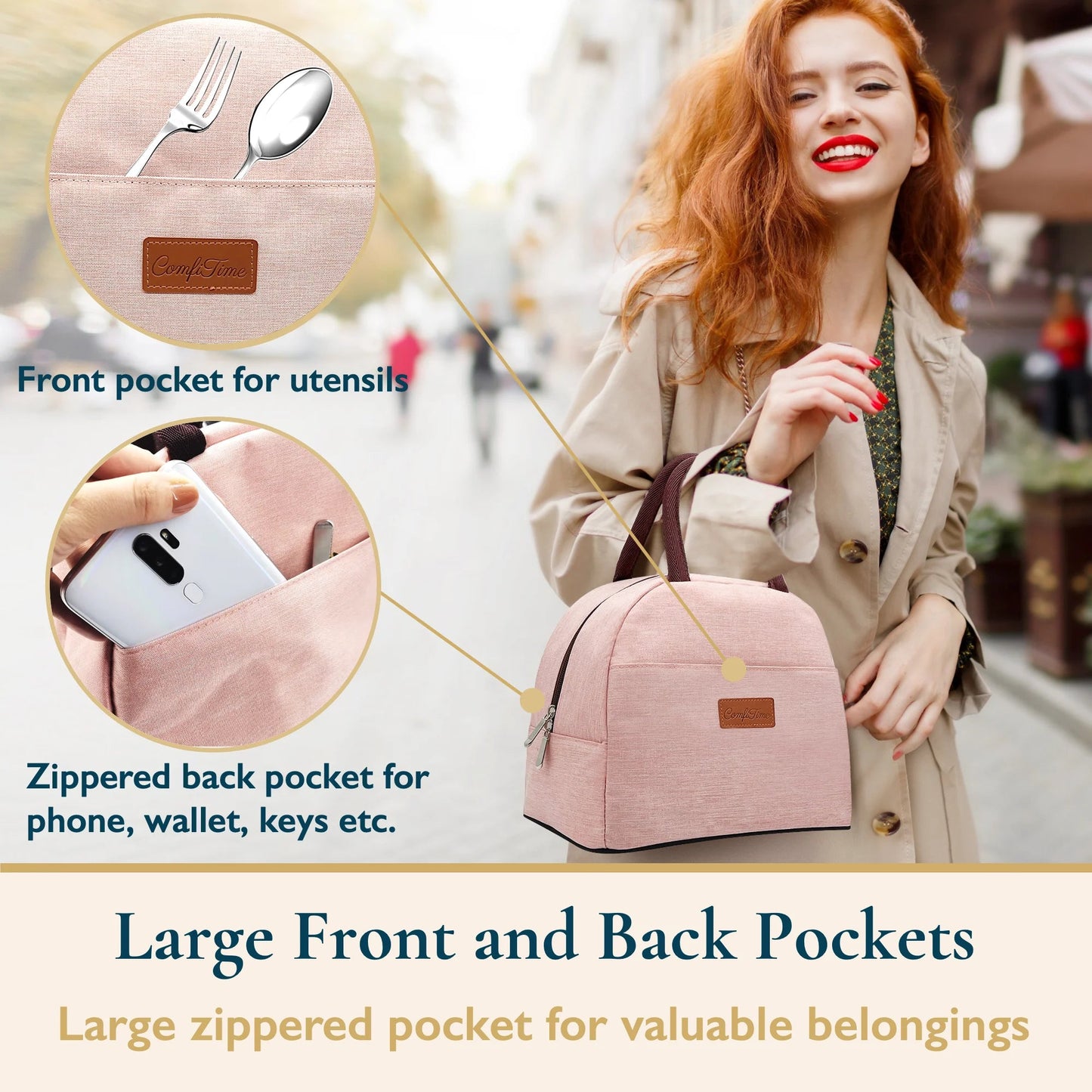 Lunch Bag - Insulated Lunch Box for Women, 8L or 14 Cans Large Capacity Cooler Bag for Adults & Teen, Cute Aesthetic Lunch Tote for Work, School, Extra Zippered Pocket for Wallet & Phone