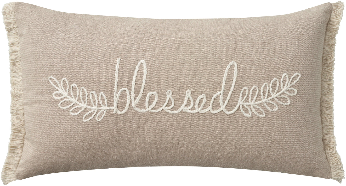 Life Styles Embroidrd Blessed Natural 12" X 21" Throw Pillow