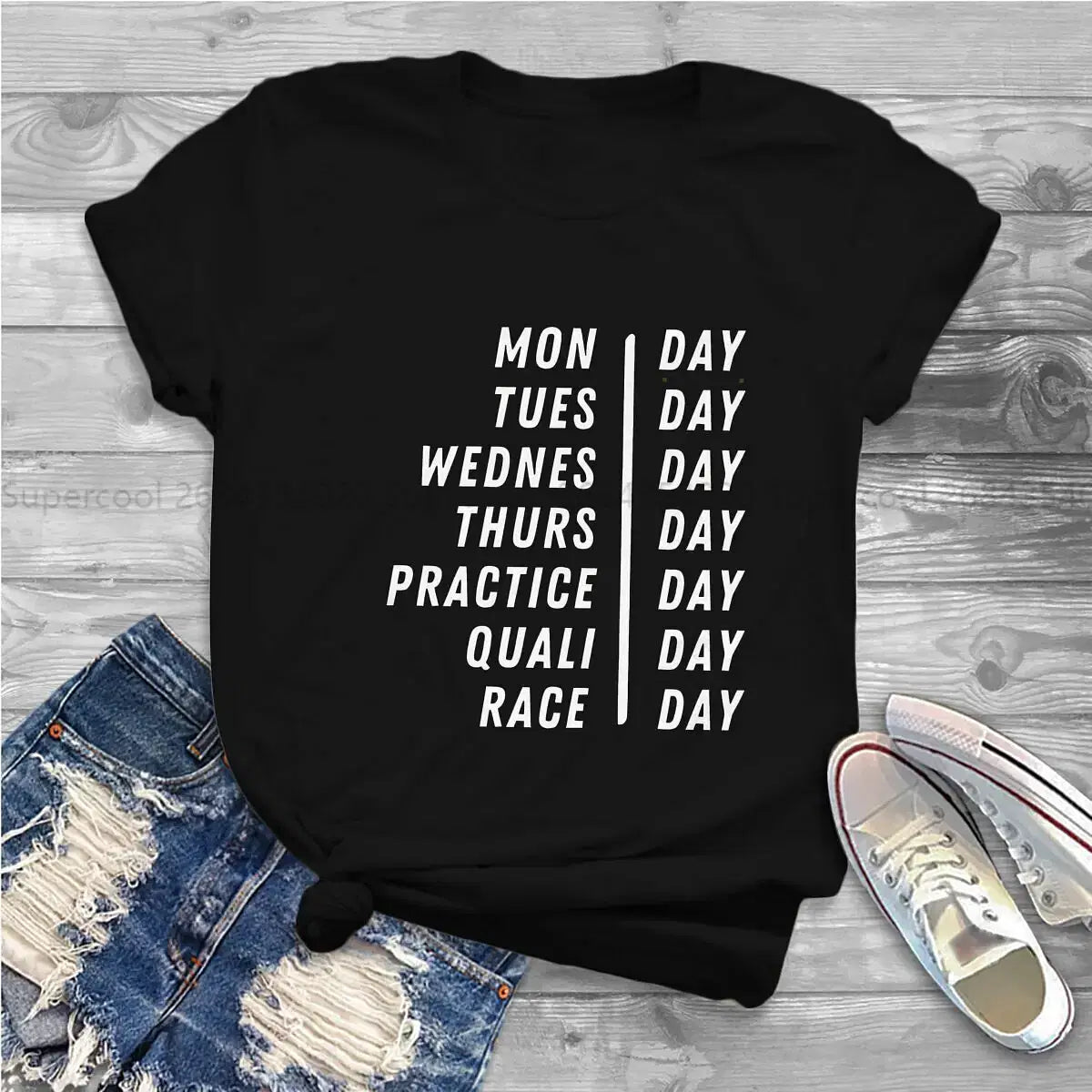 Color: black, Size: XXL - Race Week Newest Polyester TShirts F1 Formulate 1 Racing Female Style Streetwear T Shirt O Neck