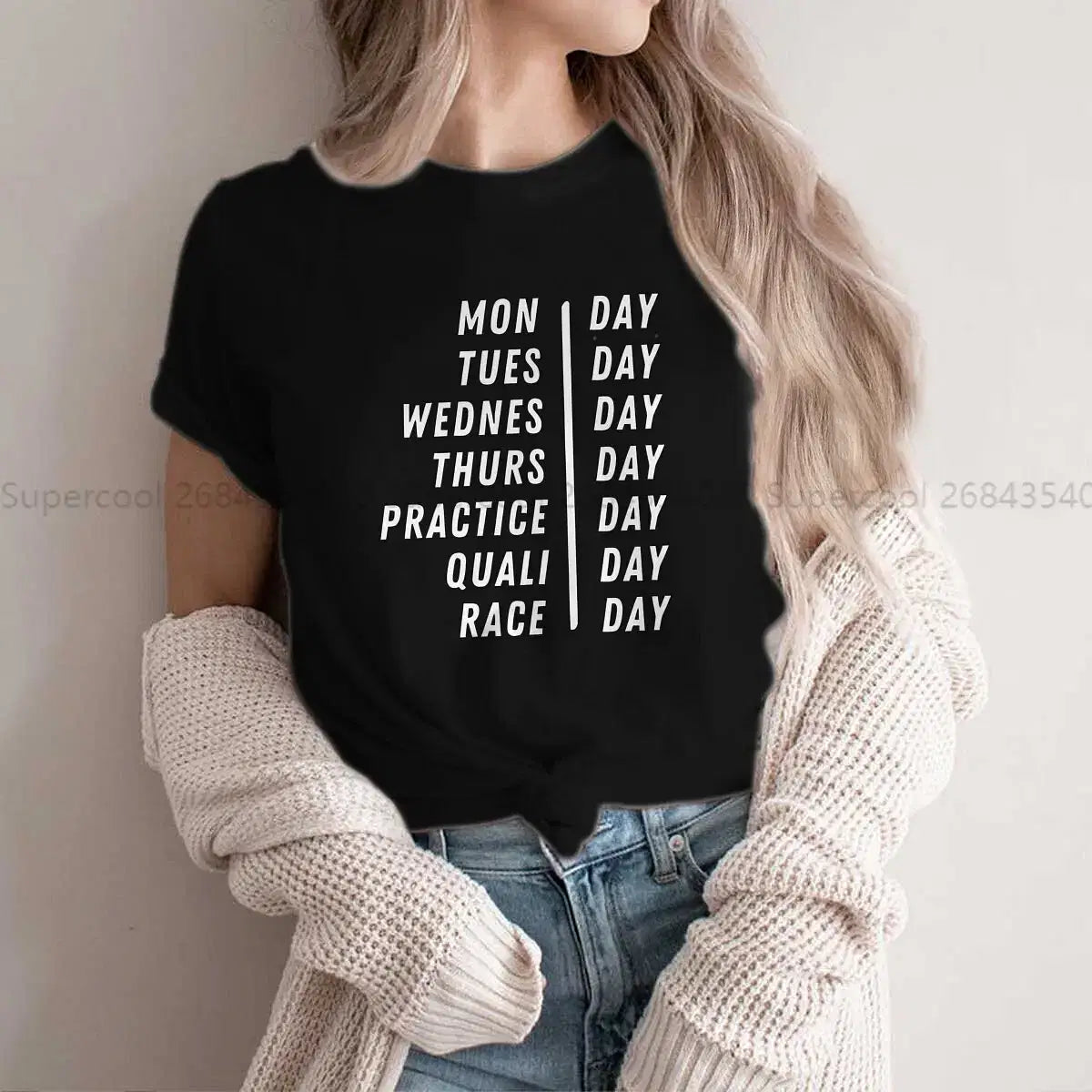 Color: black, Size: XXL - Race Week Newest Polyester TShirts F1 Formulate 1 Racing Female Style Streetwear T Shirt O Neck