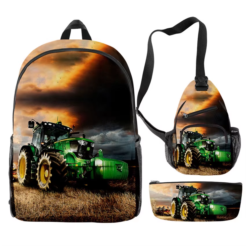 3Pcs/Set Tractor Pattern Backpack 3D Print School Bag Sets for Teenager Boys Girls Cartoon Kids Schoolbag Children Mochilas