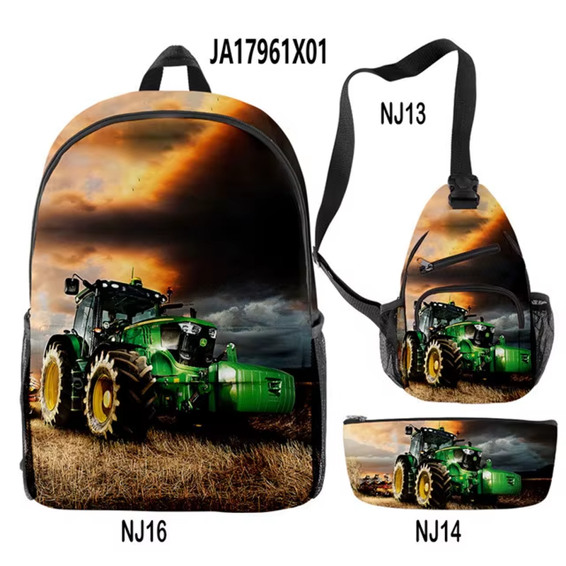 3Pcs/Set Tractor Pattern Backpack 3D Print School Bag Sets for Teenager Boys Girls Cartoon Kids Schoolbag Children Mochilas