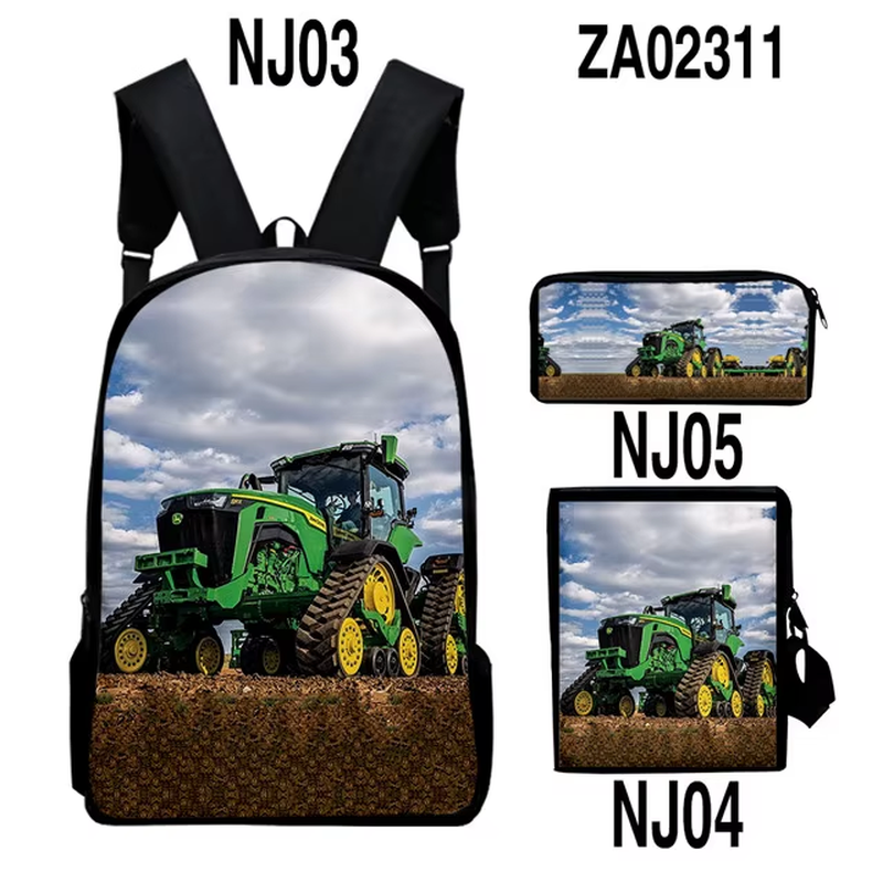 3Pcs/Set Tractor Pattern Backpack 3D Print School Bag Sets for Teenager Boys Girls Cartoon Kids Schoolbag Children Mochilas