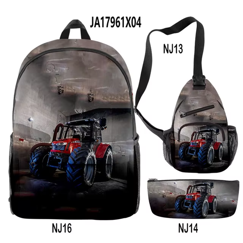 3Pcs/Set Tractor Pattern Backpack 3D Print School Bag Sets for Teenager Boys Girls Cartoon Kids Schoolbag Children Mochilas