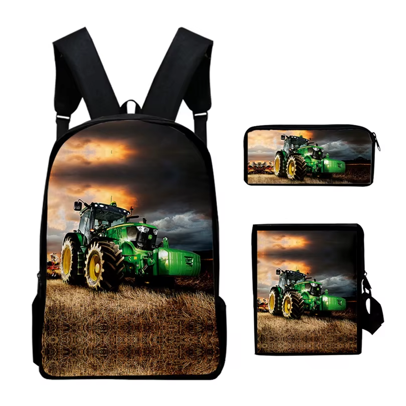 3Pcs/Set Tractor Pattern Backpack 3D Print School Bag Sets for Teenager Boys Girls Cartoon Kids Schoolbag Children Mochilas