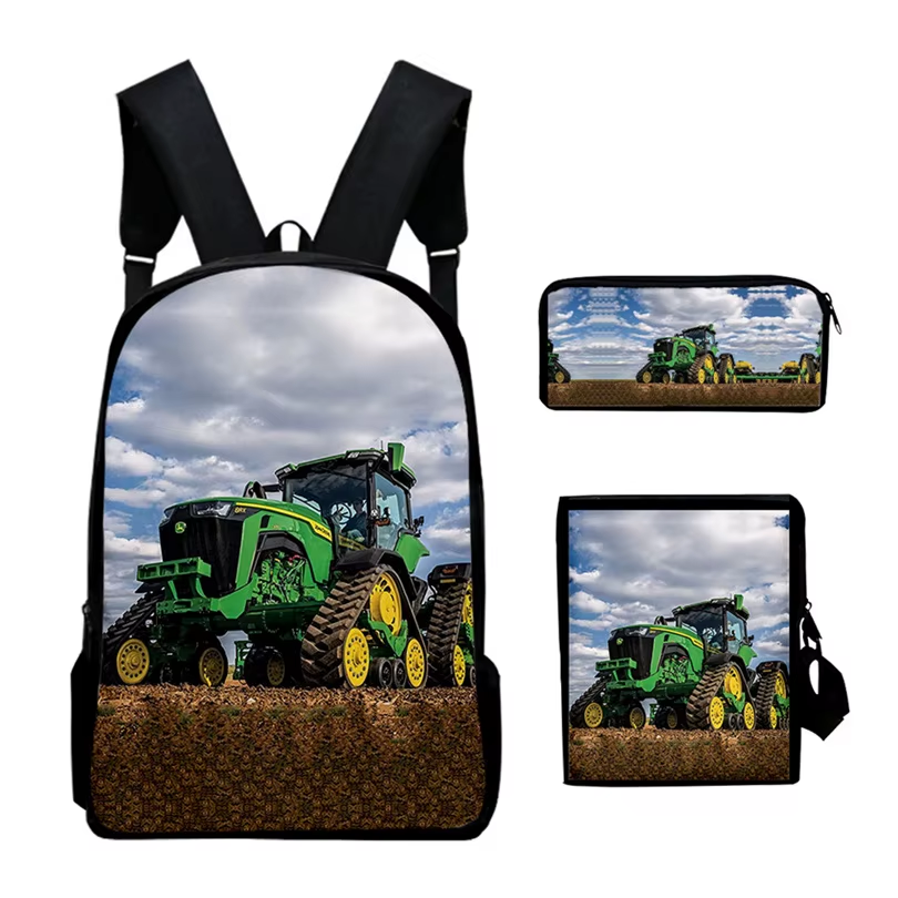 3Pcs/Set Tractor Pattern Backpack 3D Print School Bag Sets for Teenager Boys Girls Cartoon Kids Schoolbag Children Mochilas