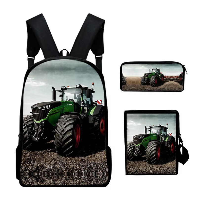 3Pcs/Set Tractor Pattern Backpack 3D Print School Bag Sets for Teenager Boys Girls Cartoon Kids Schoolbag Children Mochilas