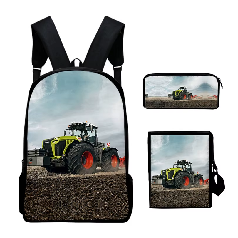 3Pcs/Set Tractor Pattern Backpack 3D Print School Bag Sets for Teenager Boys Girls Cartoon Kids Schoolbag Children Mochilas