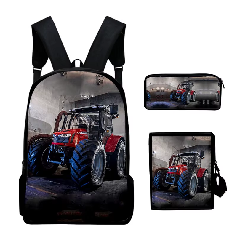 3Pcs/Set Tractor Pattern Backpack 3D Print School Bag Sets for Teenager Boys Girls Cartoon Kids Schoolbag Children Mochilas